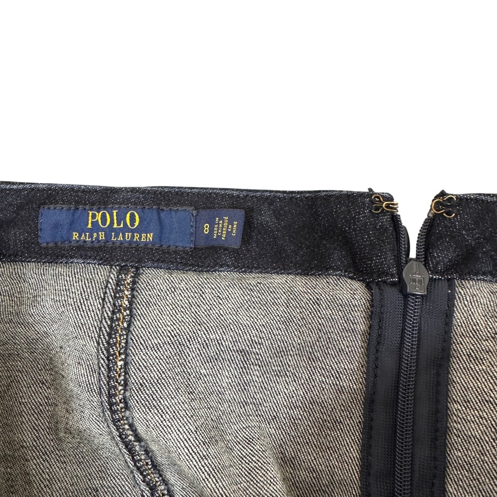 Polo Ralph Lauren Denim Pencil Skirt Womens 8 Blue Zipper Pockets Slit‎ - Picture 2 of 10